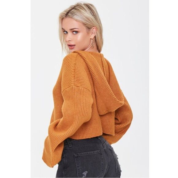Forever 21 Cropped Ribbed Hooded Sweater - Picture 4 of 10